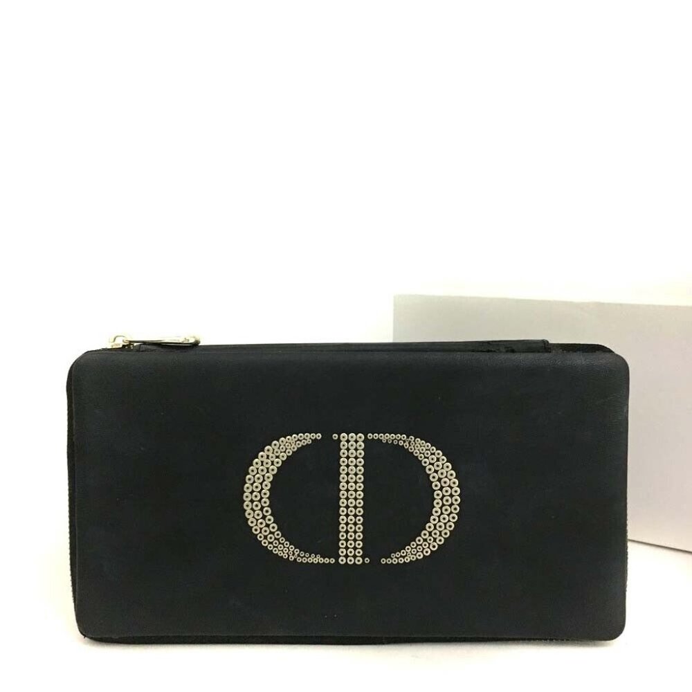 575095C V Christian Dior Cosmetic Poch Bag CD Logo Leather
